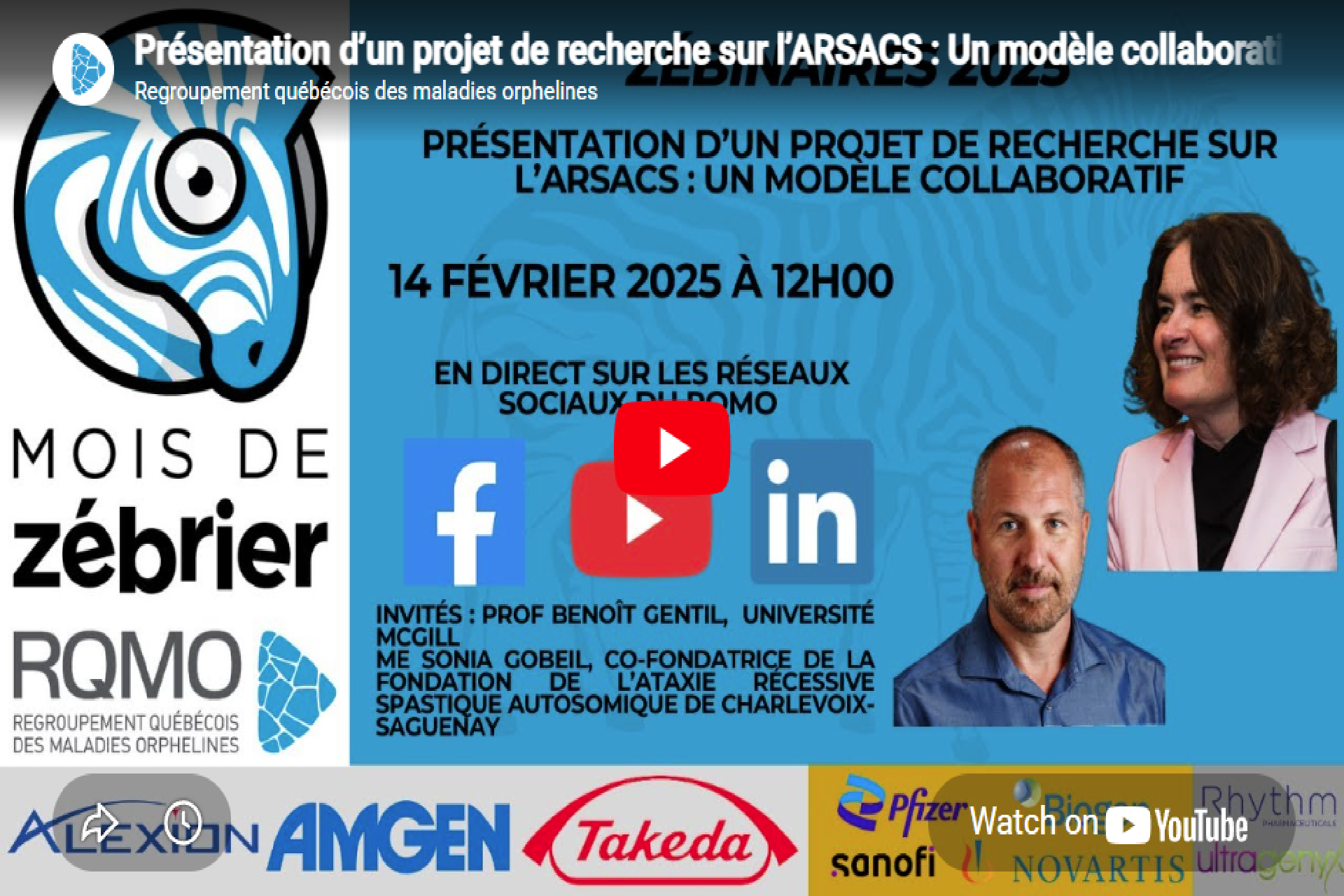 La Fondation participe à un webinaire consacré à l'ARSACS et à la thérapie génique dans le cadre du ” Mois de Zebruary 2025 ”, organisé par le Réseau québécois des maladies orphelines (RQMO).